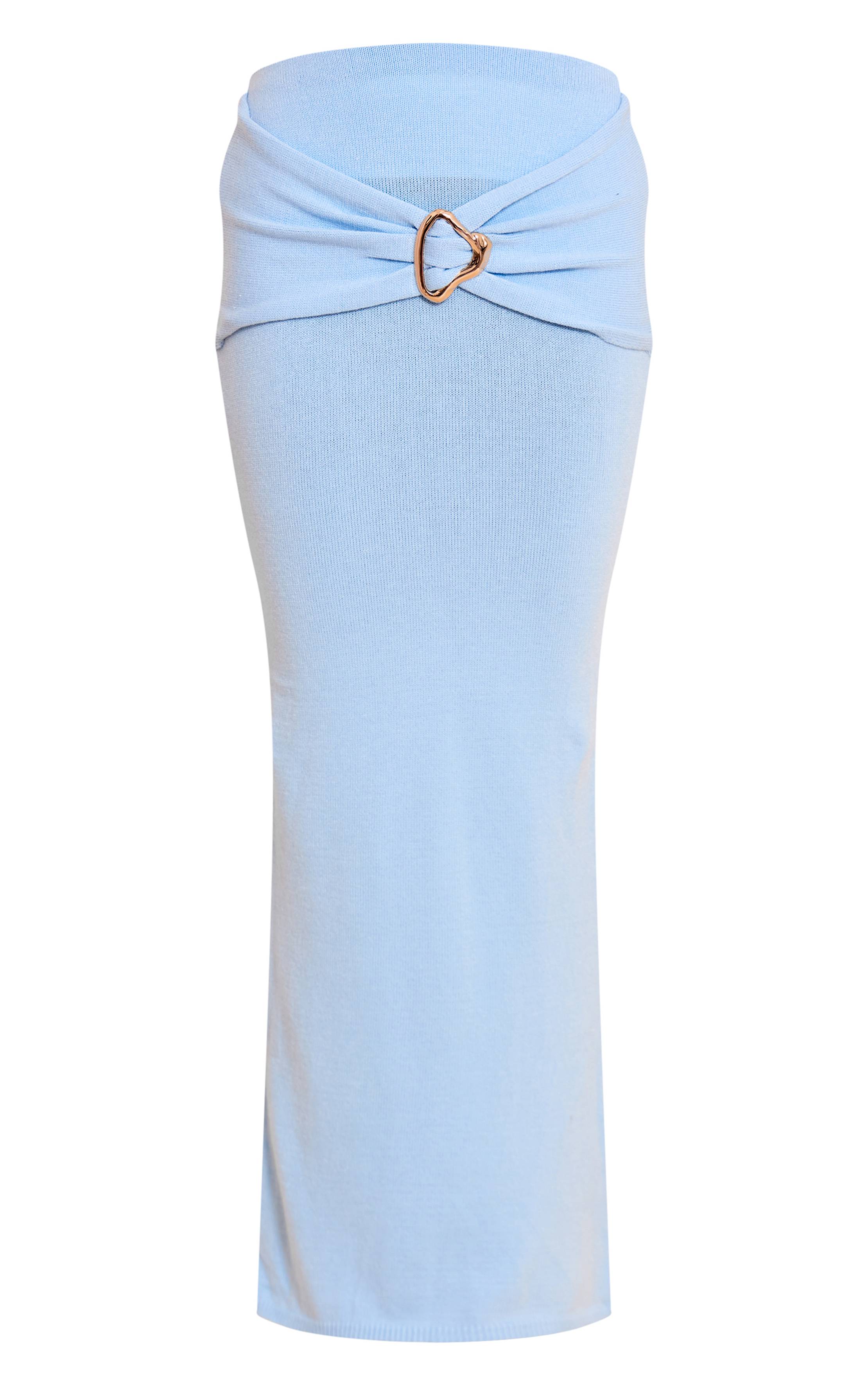 Bleu Jupe Longue Crème Avec Détail Drapé