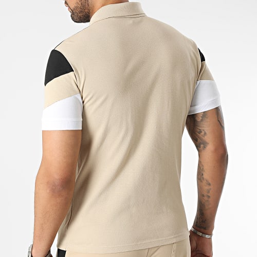 Ensemble Polo Manches Courtes Et Short Jogging Beige Noir Blanc