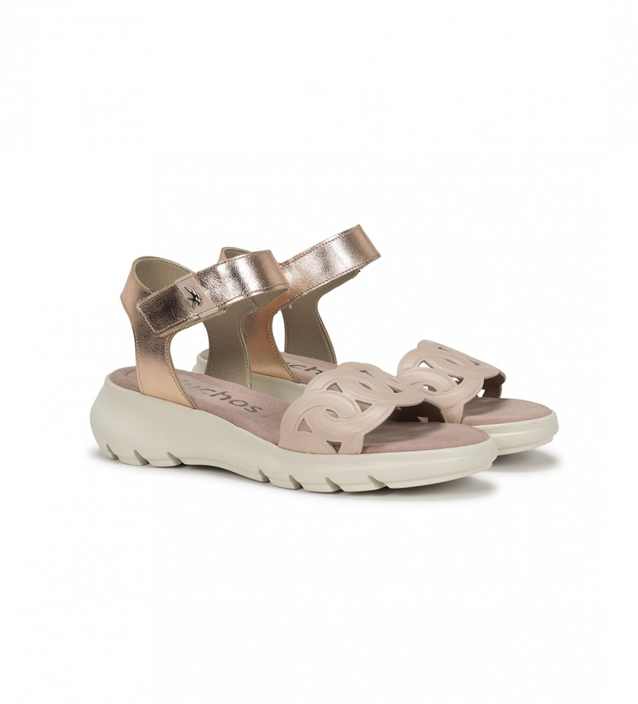Sandálias Fluchos Lua em couro nude - salto plataforma de 6 cm -