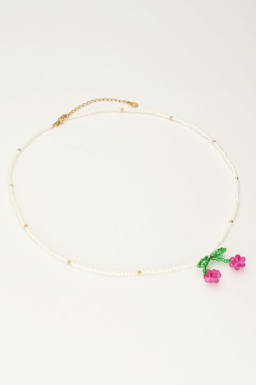 Witte kralen ketting met kers