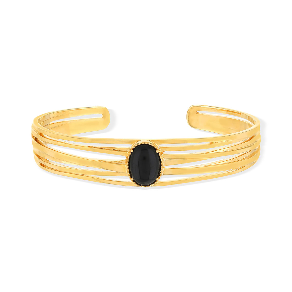 Bracelet jonc ouvert plaque or agate 60 mm
