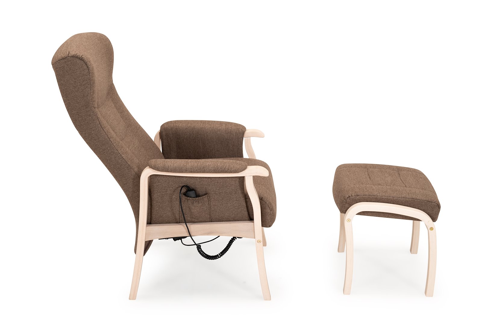 Otium (M) løftestol Tekstil Whisper 2631 Mole med understell i hvitoljet eik
