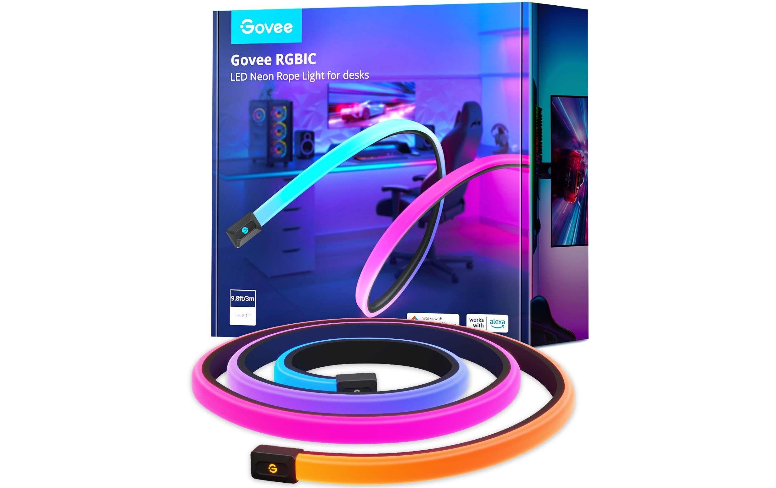 LED Stripe Neon Gaming Table Light, 3 m, RGBIC, Wi-Fi + BTLED Neon Rope Lights for Desks