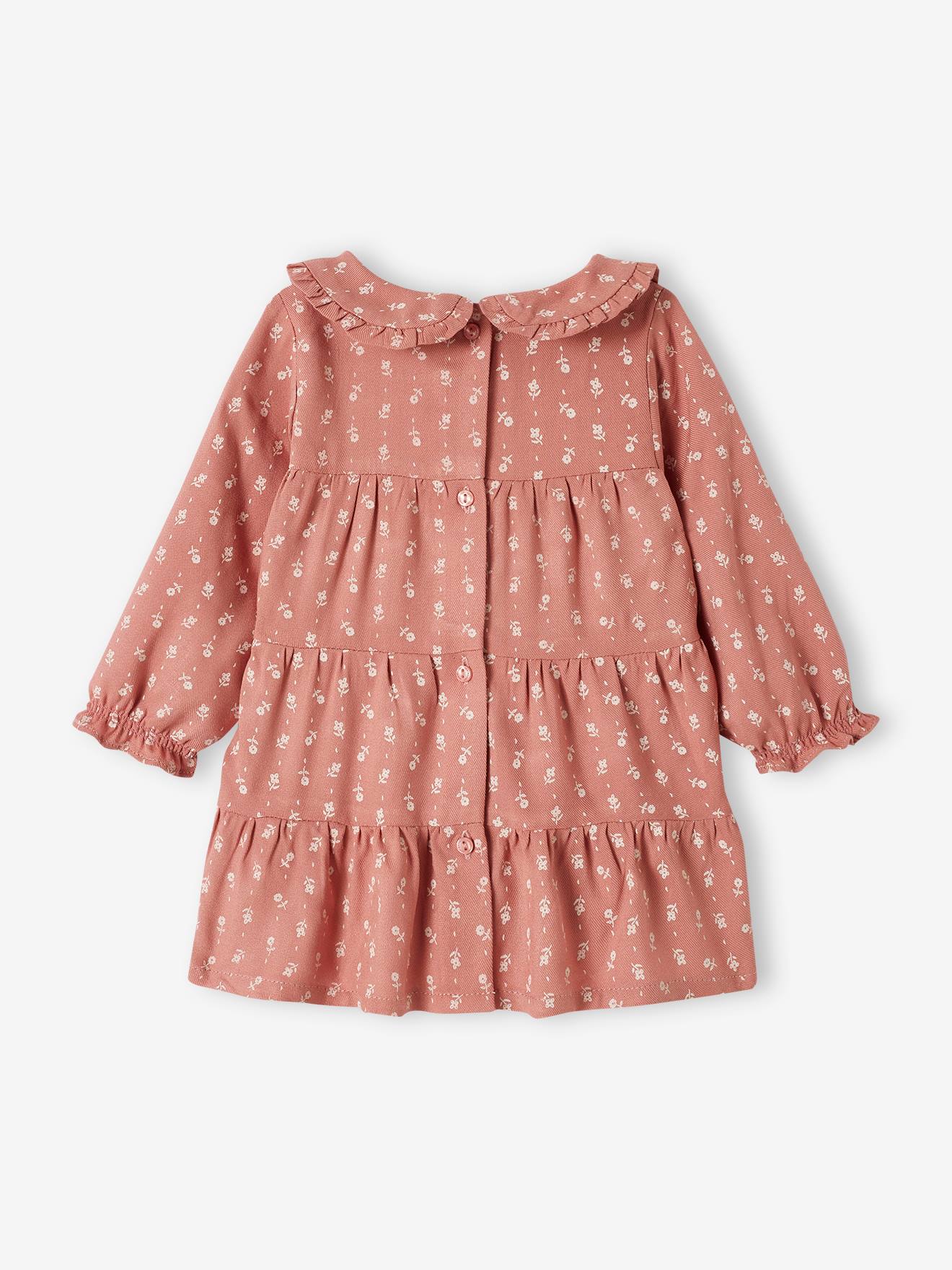 Vestido fluido com babados para bebê na cor rosa antigo