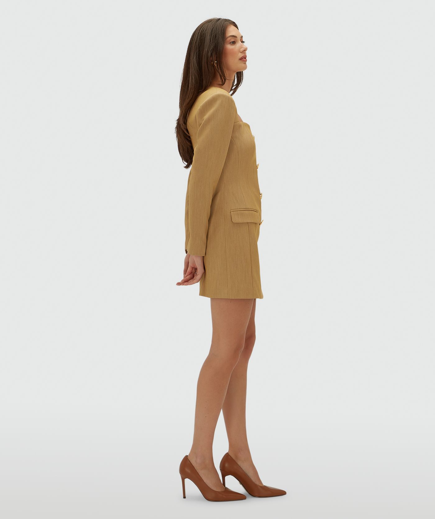 JV-LUCIENNE fitted jurk  - light camel melange