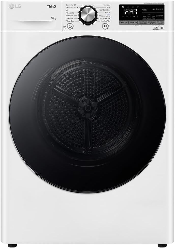 LG V9AYXT, Trockner, 10 kg, Wärmepumpentrockner mit Dual Inverter Wärmepumpentechnologie, 60 x 66 x 85 cm, Allergy Care Programm, Trockner mit Smart ThinQ-Technologie, Weiß