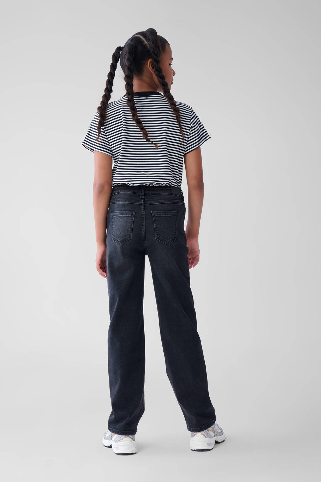 Shoeby high waist straight leg jeans grey denim/roze