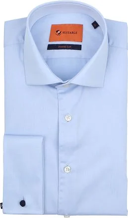 Suitable Overhemd Dubbelmanchet Blauw DM-03 Uni Blue kopen