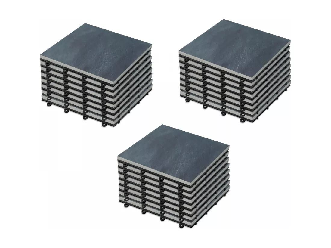 Lot de 24 dalles clipsables en pierre naturelle noir