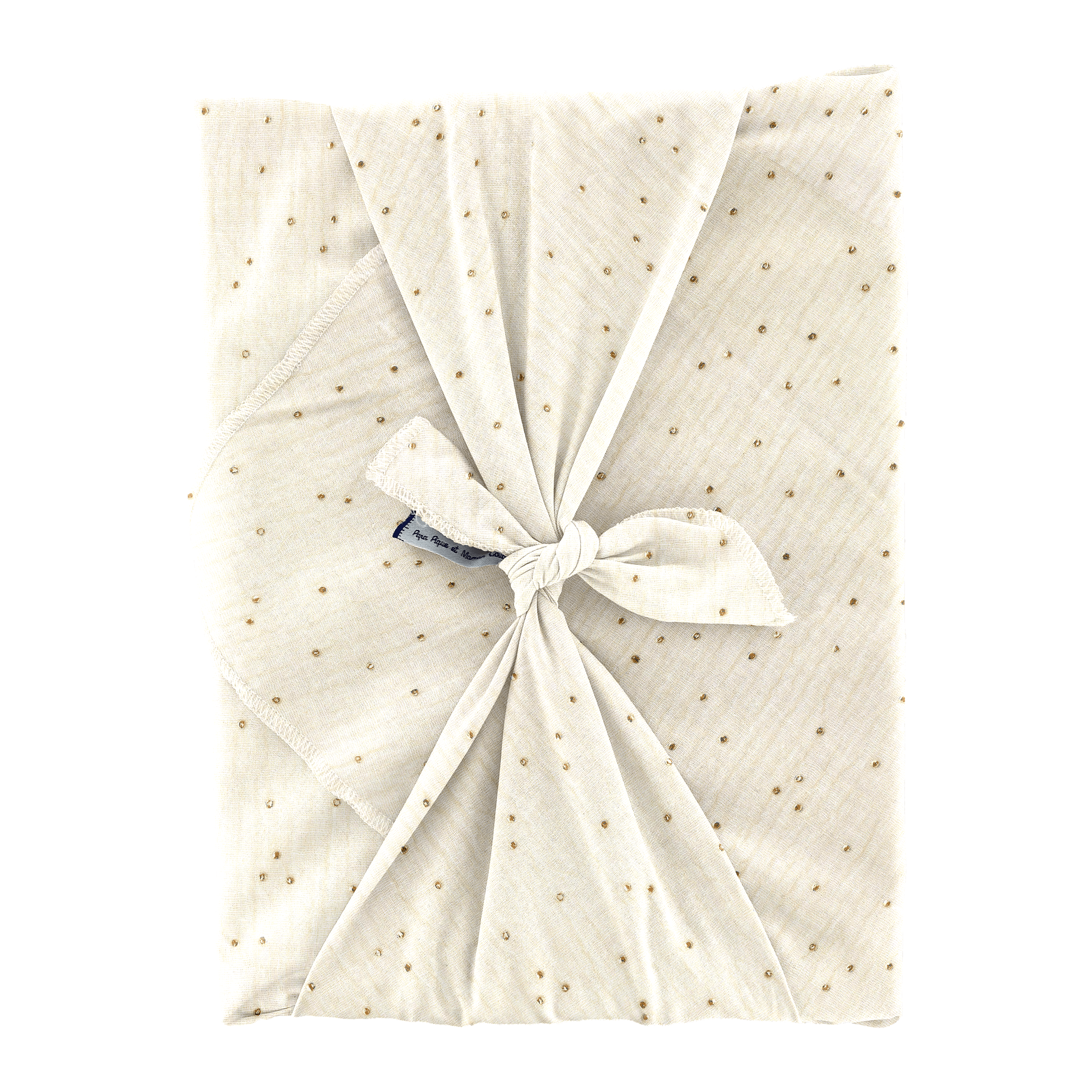 Furoshiki Grand 73 X 73 Cm Gaze Pois Or Écru