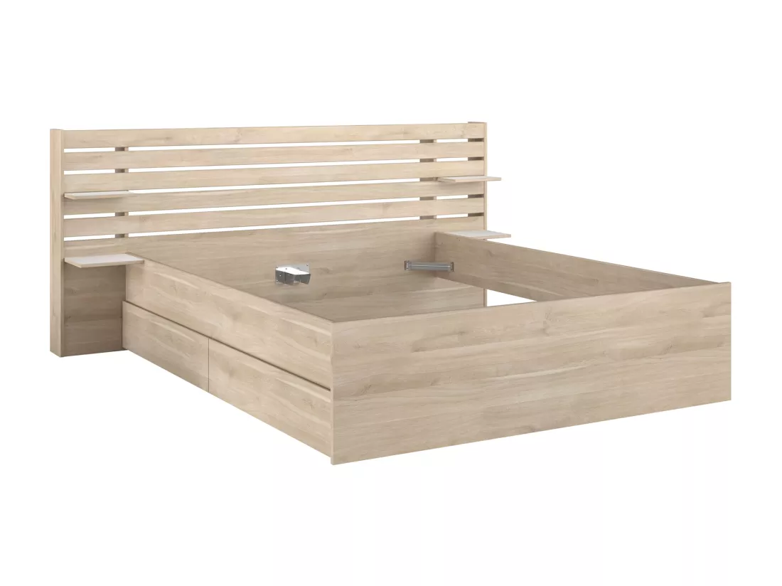 Lit 180 x 200 cm avec rangements - Coloris : Naturel + Sommier + Matelas - TENALIA