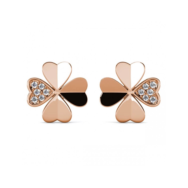 Boucles d'oreilles Clover Petal - Or Rosé et Cristal