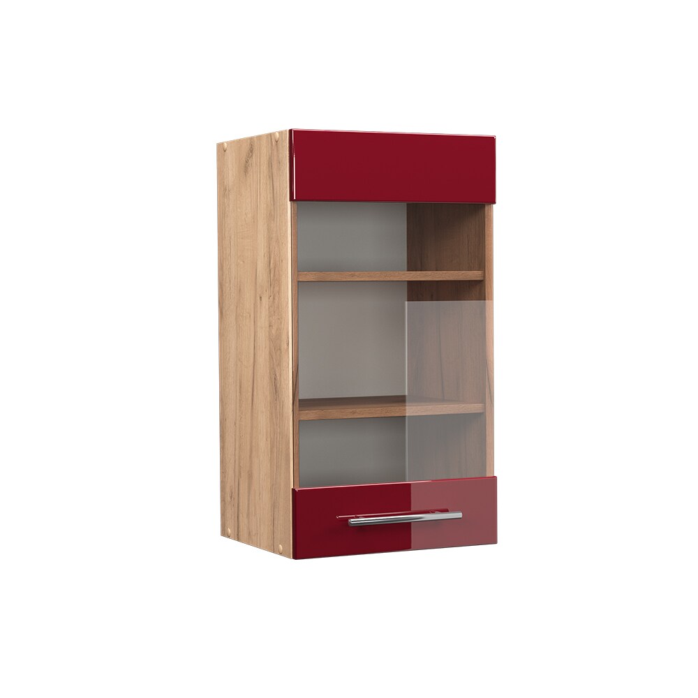 Vicco Hängeglasschrank Küchenschrank Küchenmöbel Fame-Line Eiche Rot Bordeaux modern 40 cm Küche Einbauküche Hängeschrank Glasschrank Drehtür Einlegeboden Küchenzeile Hochglanz