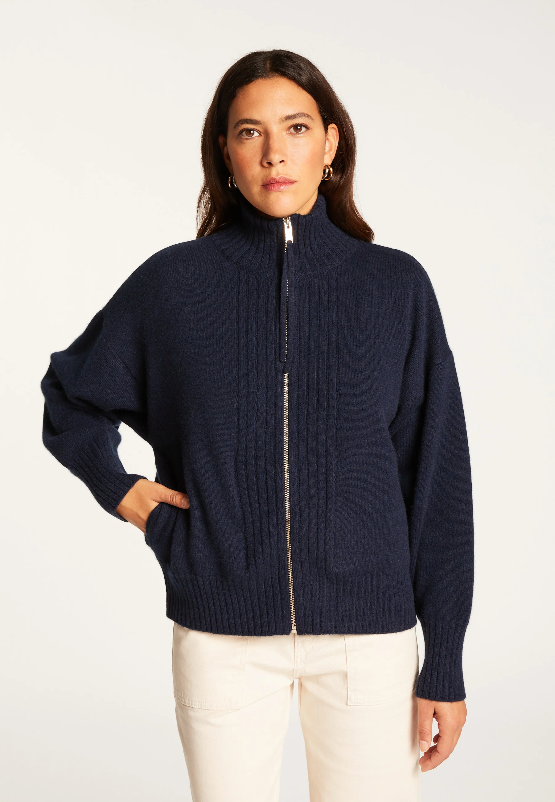 AGNES DUO - Gilet zippé en cachemire | Bleu