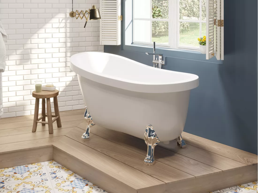 Baignoire îlot rétro avec pieds de lion argentés - 200 L - 145 x 74 x 77 cm - Blanche - NISOS II