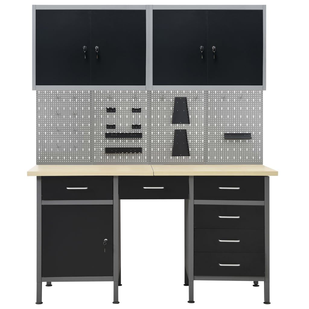 vidaXL Werktafel met 4 Wandpanelen en 2 Kasten