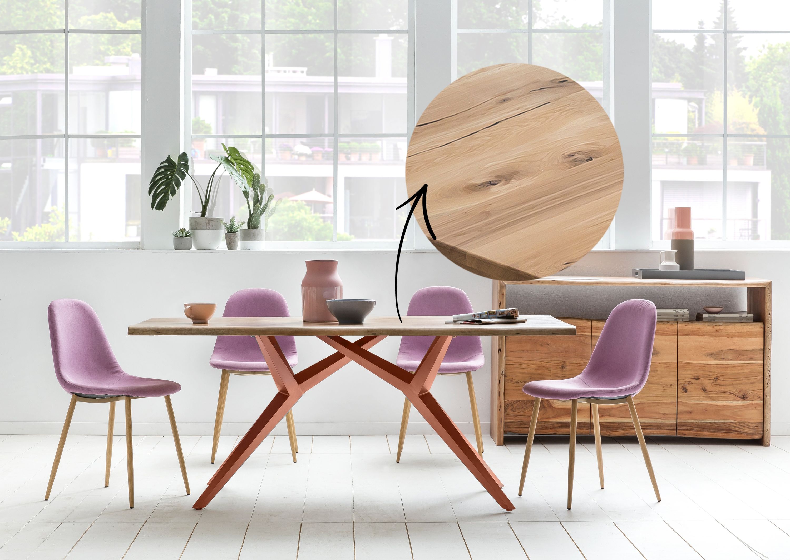 Tisch 240x100cm Wildeiche Metall Holztisch Esstisch Speisetisch Küchentisch
