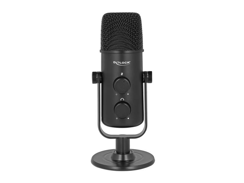 Delock Kondensatormikrofon USB für Streaming, Podcasting Delock Multifunktionales Doppelkapsel USB Mikrofon mit 3.5 mm Klinken Kopfhöreranschluss und Lautstärkeregler   Quick-Mute Funktion