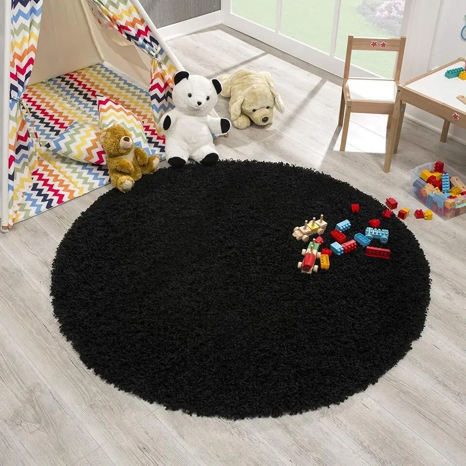 Loca Shaggy Rond Vloerkleed Zwart Hoogpolig - 200 CM ROND