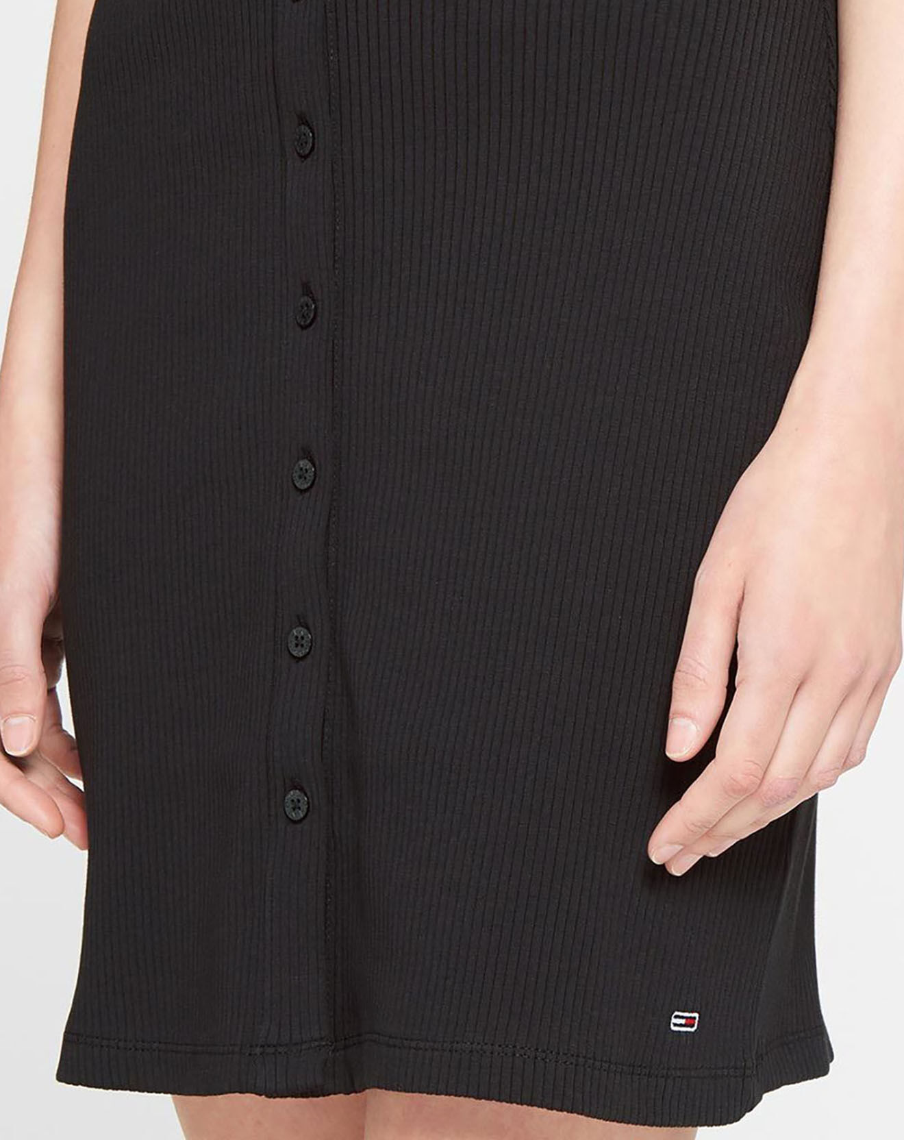 Tommy Jeans Robe en Coton Bio button thru rib noire