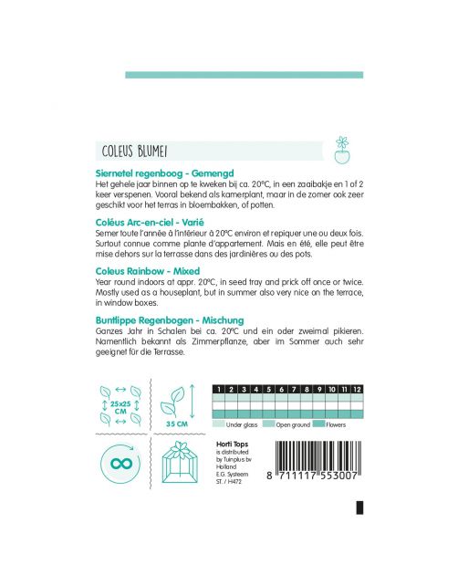 Hortitops Coleus - Siernetel Regenboogmengsel - Bloemenzaden - 200 g