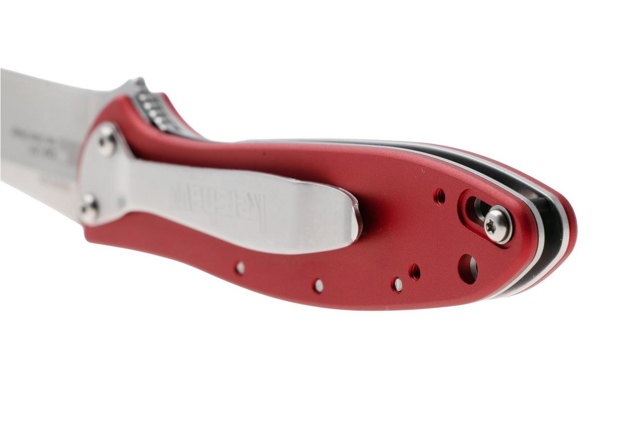 Kershaw Leek 1660RDSW, Stonewashed 14C28N, Red Aluminum zakmes, Ken Onion design