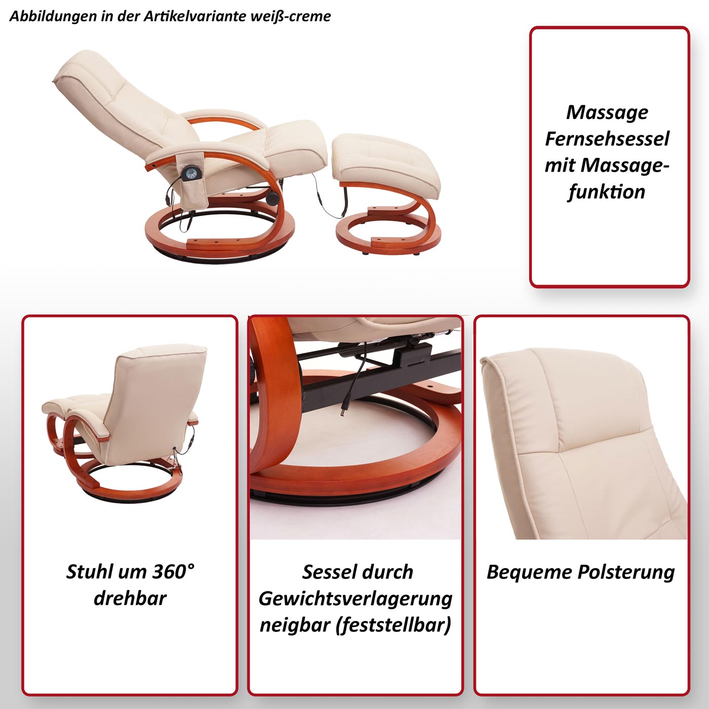 Relaxsessel mit Hocker und Massagefunktion Kunstleder, schwarz
