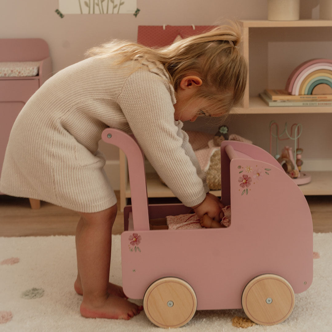little dutch houten poppenwagen - roze