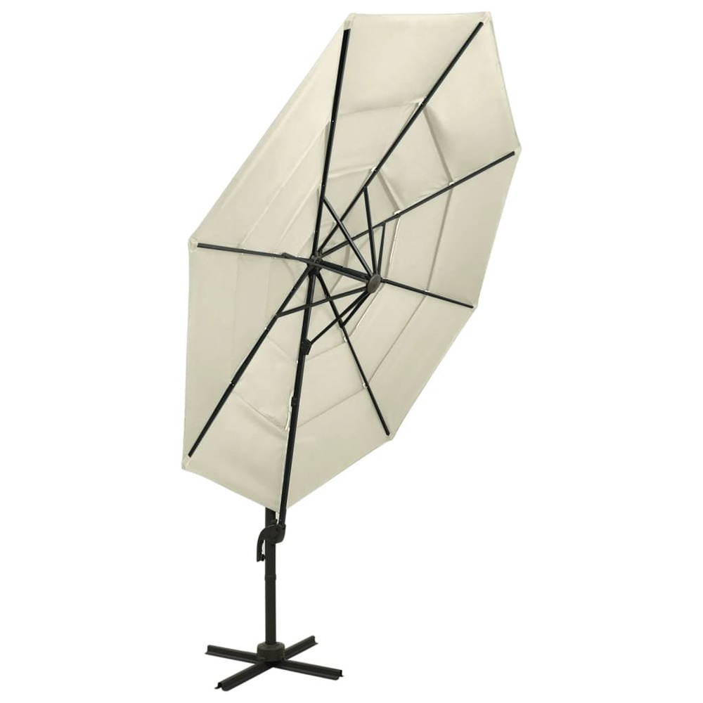 Parasol à 4 niveaux avec mât en aluminium 3 x 3 m sable
