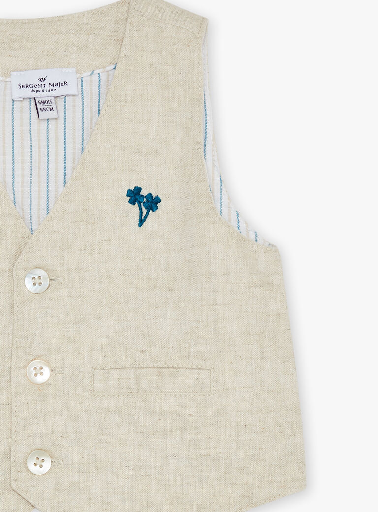 Veste beige sans manches en lin