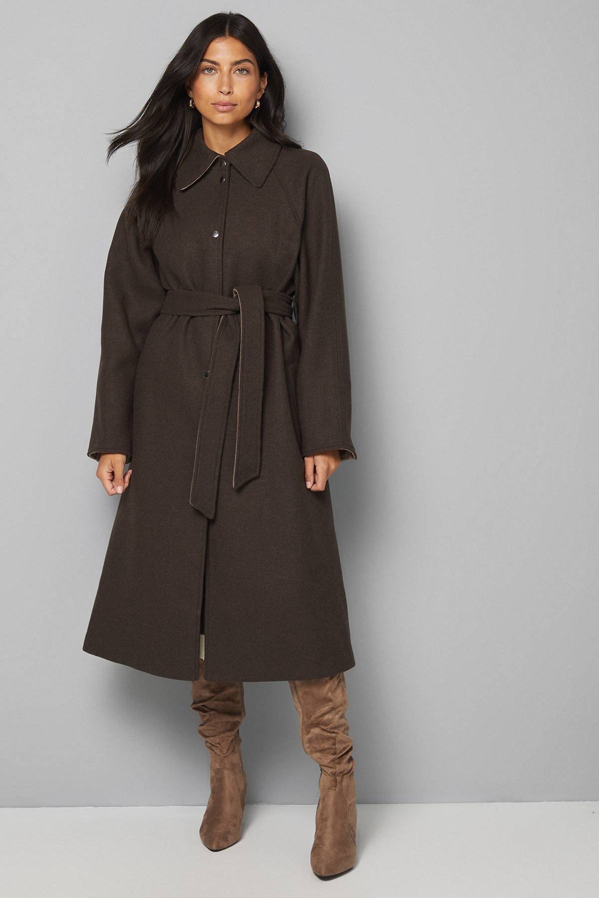 Wallis Manteau Long Ceinturé en Mélange de Laine