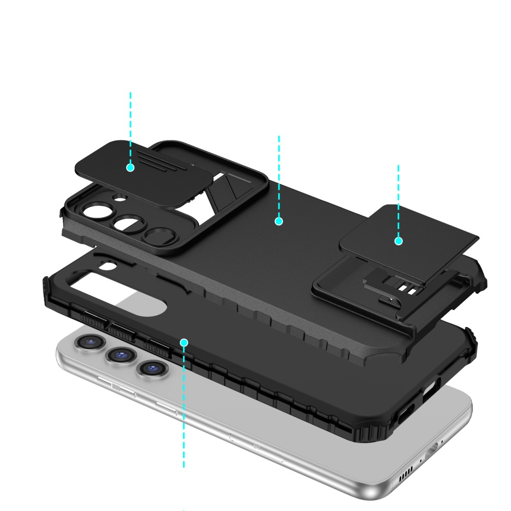 Samsung Galaxy S23 5G Hybrid Outdoor Hardcase Hülle mit Cam-Slider   Kickstand - Schwarz (Matt)