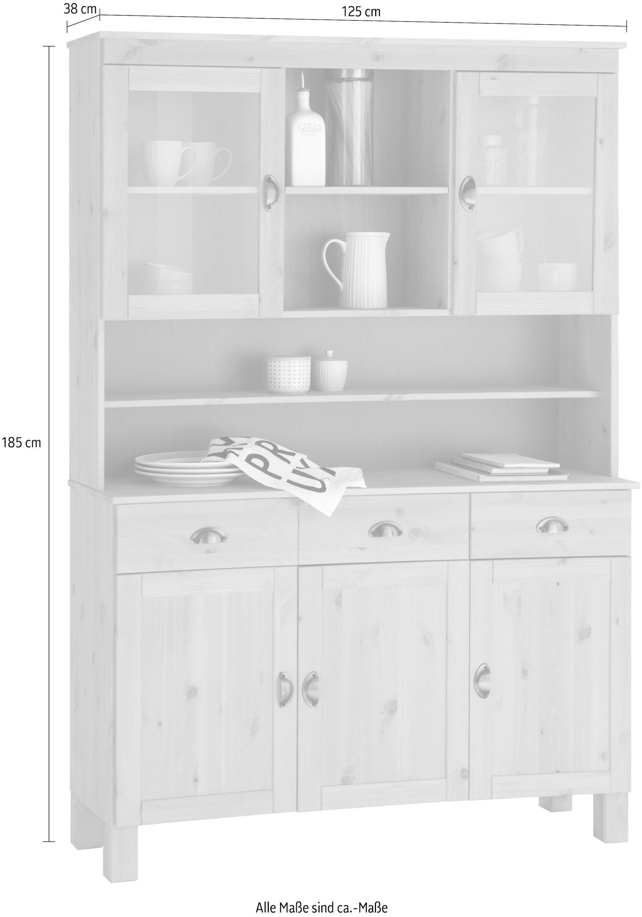 Home affaire Küchenbuffet »Oslo« 125 cm breit, aus massiver Kiefer, mit 2 Glastüren, Metallgriffe