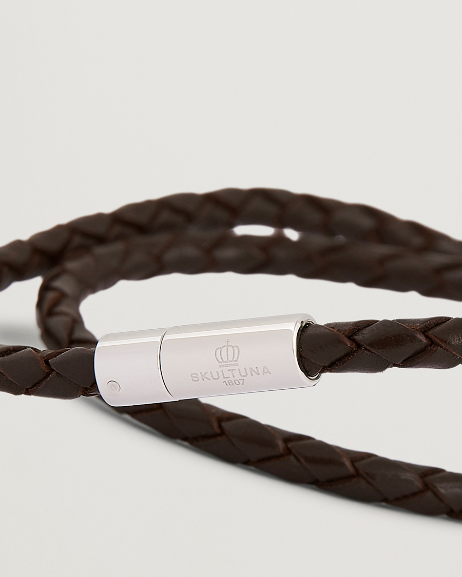 Skultuna Two Row Leather Bracelet Dark Brown Steel