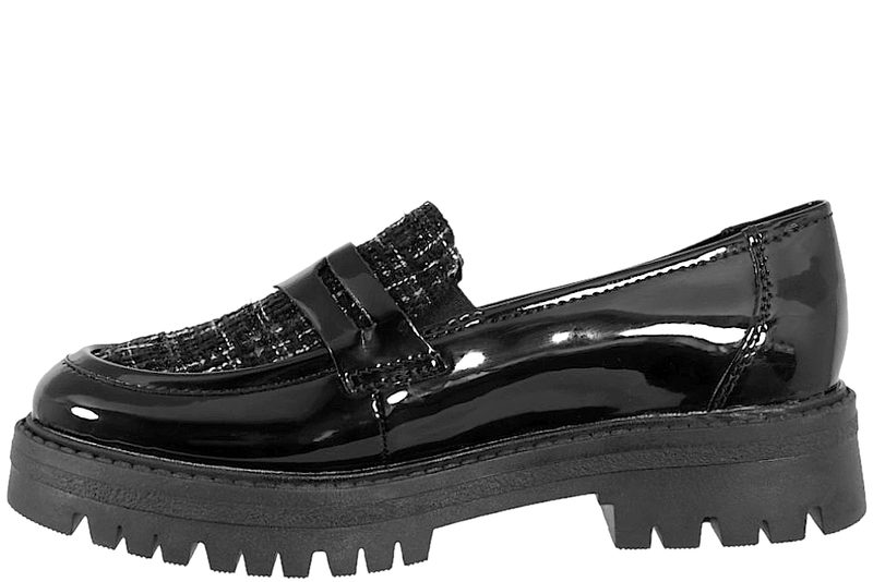RIEKER CHUNKY LOAFERS I SORT PU MED LAK LOOK