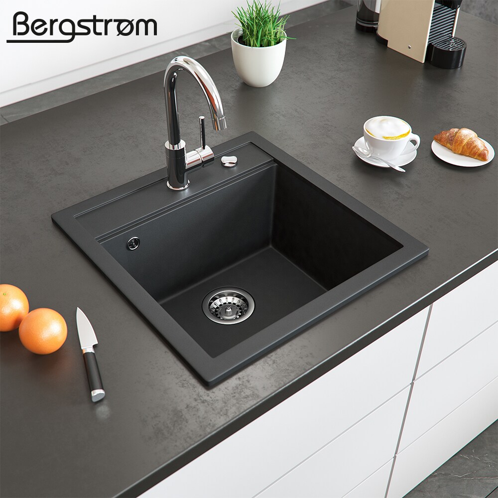 Bergström Granit Spüle Küchenspüle Einbauspüle Spülbecken 490x500mm Schwarz