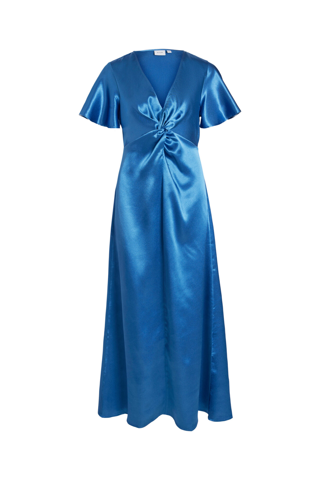 Vestido de cetim com mangas curtas - Azul