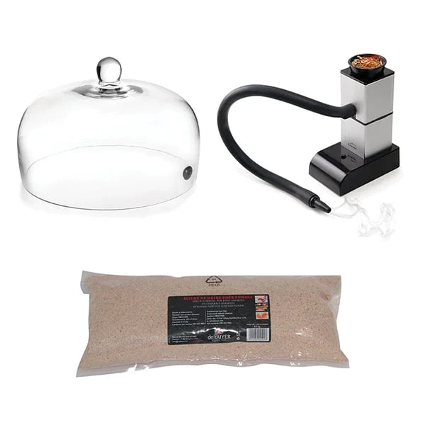 Lot fumoir avec cloche 26 cm et sciure de hêtre pour fumage