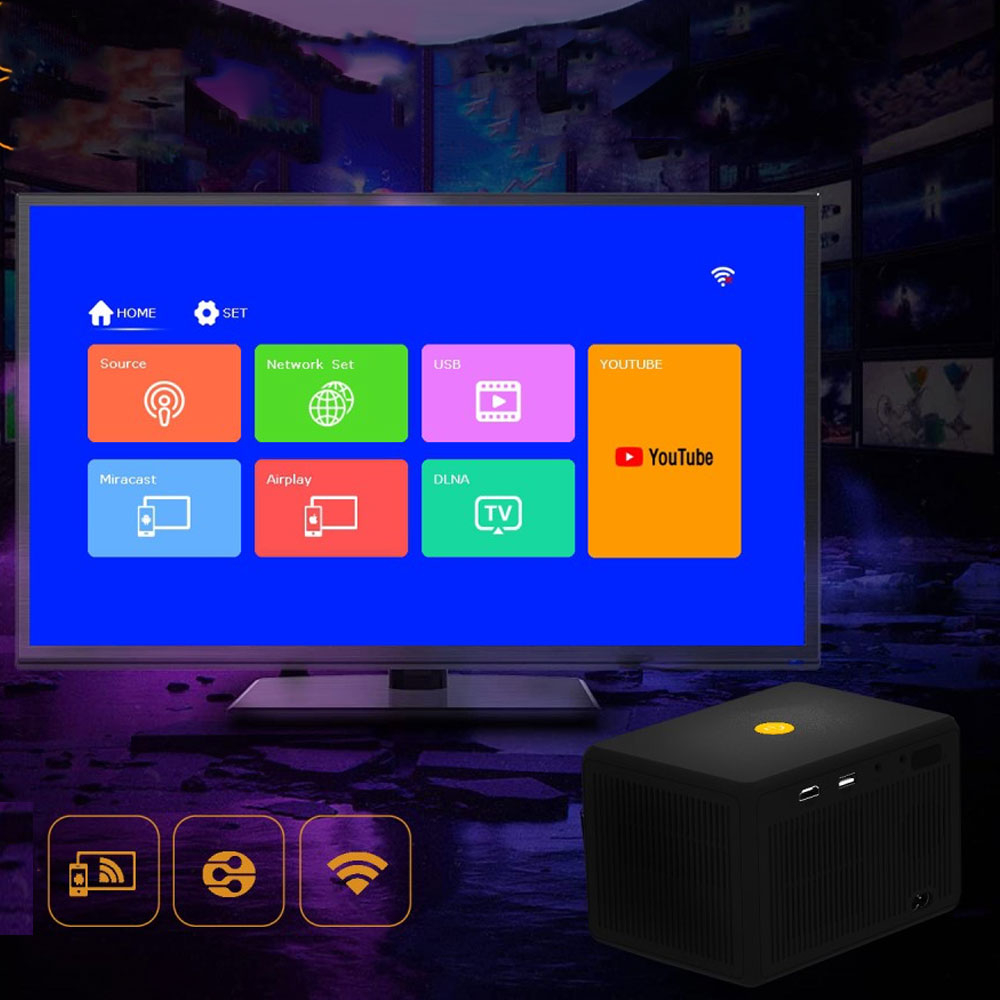Multimedia LED Projektor Beamer 150 ANSI Lumen Heimkino HDMI Full-HD 1080p / USB / HDMI / AV-Eingang / LAN mit AirPlay   Miracast (iOS/Android)