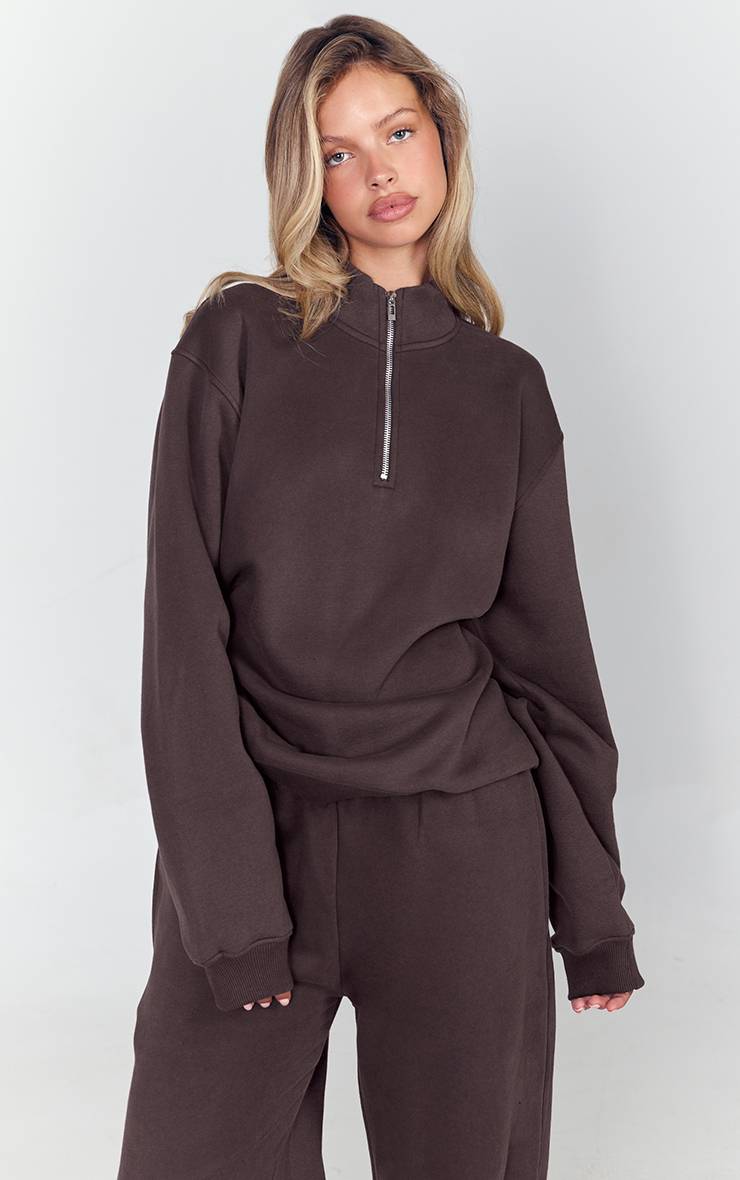 Marron Sweatshirt Espresso À Fermeture Éclair Quart
