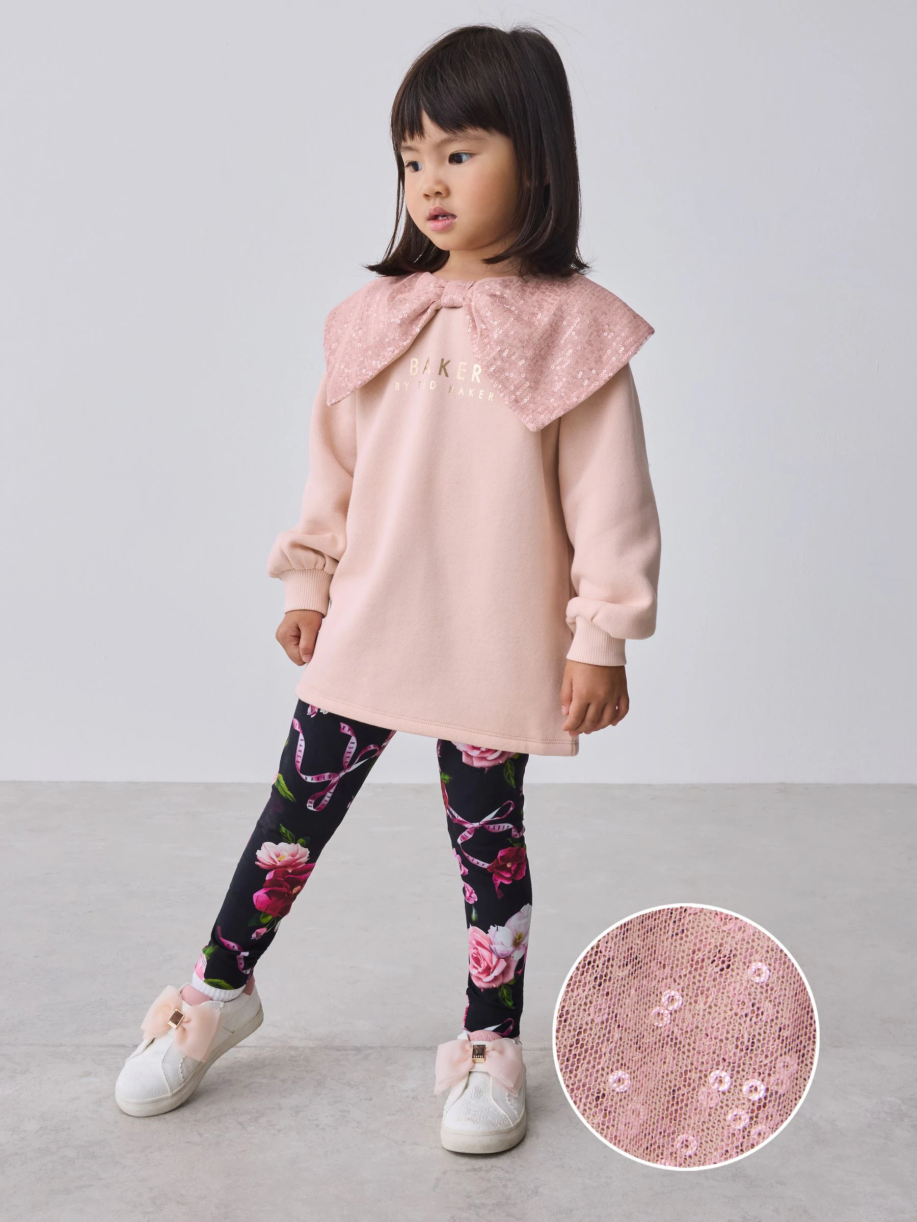Baker by Ted Baker Pink 2 Piece Sequin Bow Collar Sweat & Leggings Set