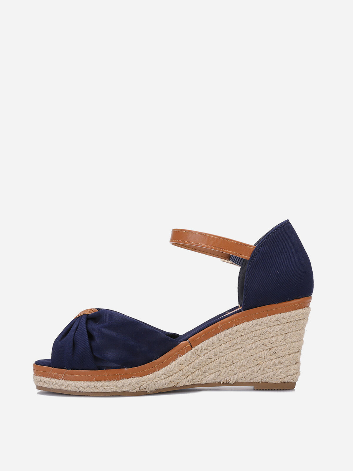 Sandales compensées en tissu à noeud- Bleu marine