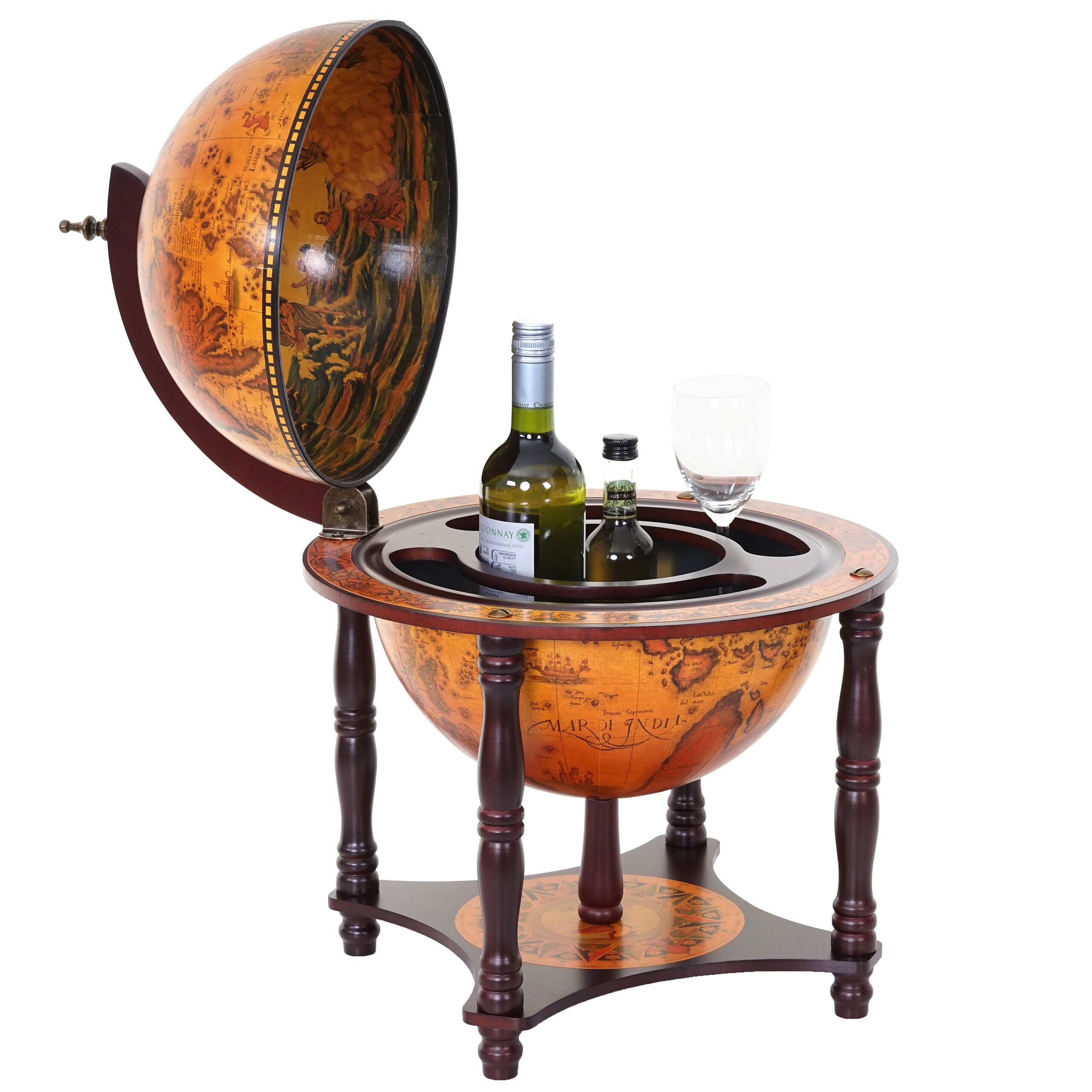 Globusbar MCW-D85, Tischbar Minibar Weinregal, Weltkugel Ø 33cm Eukalyptusholz MVG-zertifiziert