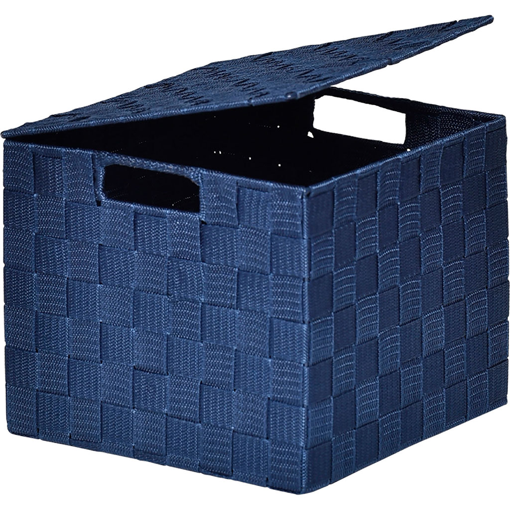 Panier de rangement carré polyester bleu marine 24x20x24cm