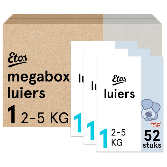 Etos Woezel & Pip Luiers Newborn Megabox Maat 1 2-5 kg 156 stuks