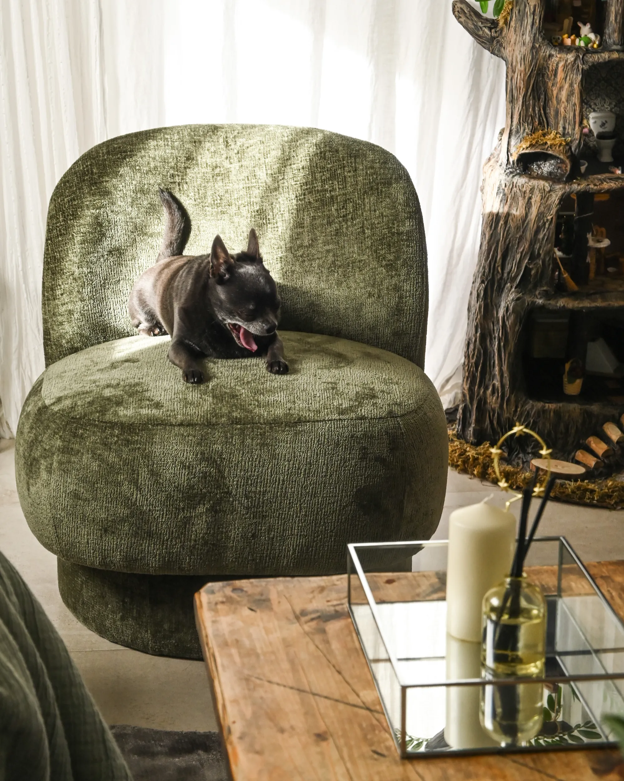 Draaifauteuil AYLO Chenille Groen