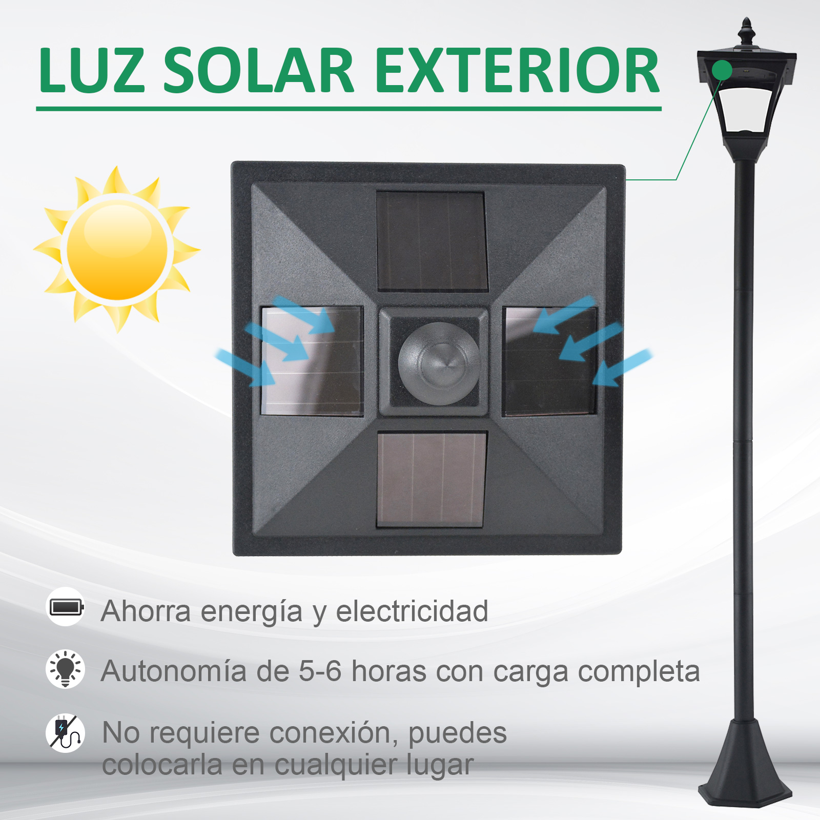 Lanterna solar Outsunny preta IP44 para uso externo