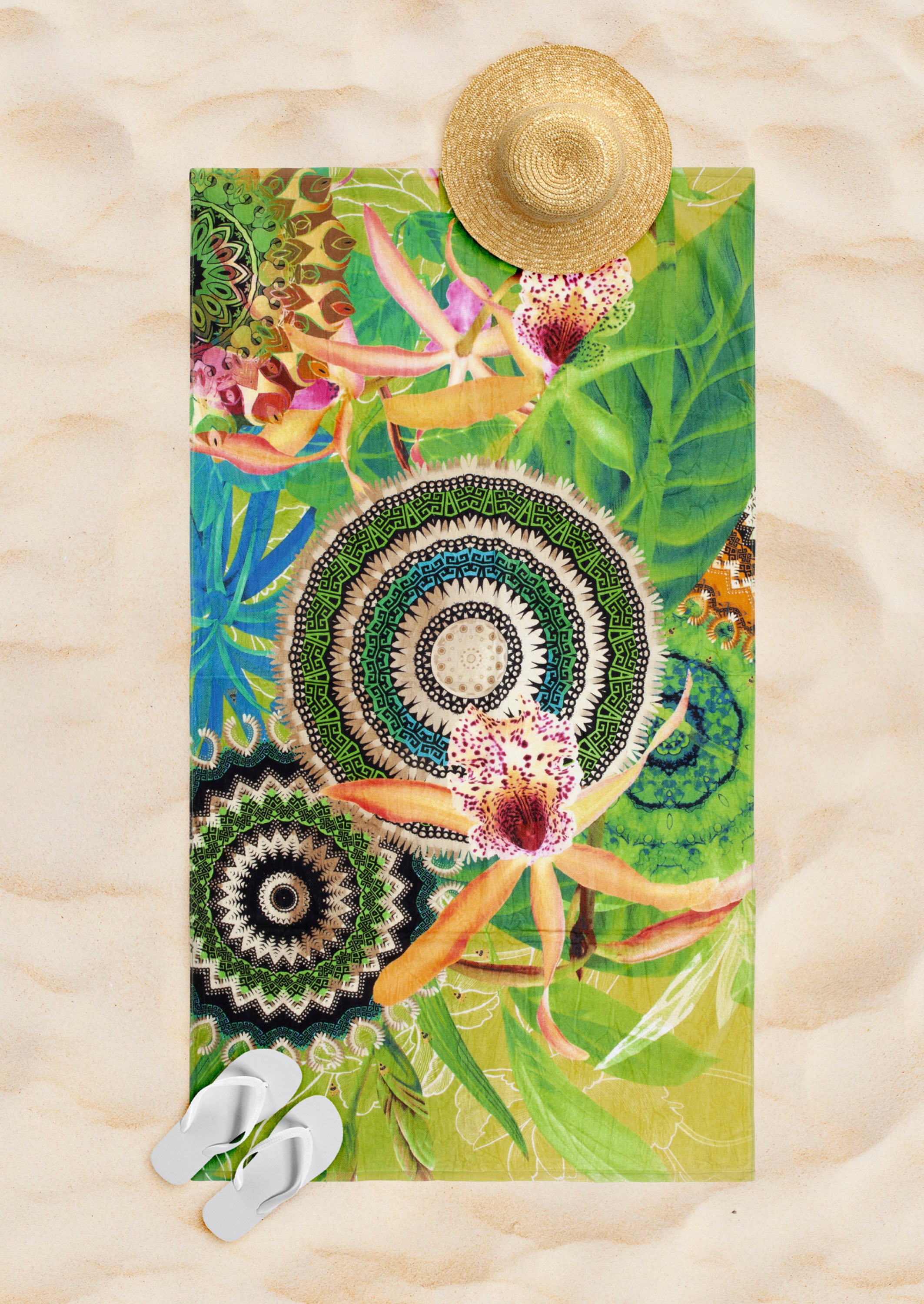 hip Strandtuch »Yissa« Baumwolle, Velours, 100x180, Weich, Strand, Erwachsen, Mandala, Grün