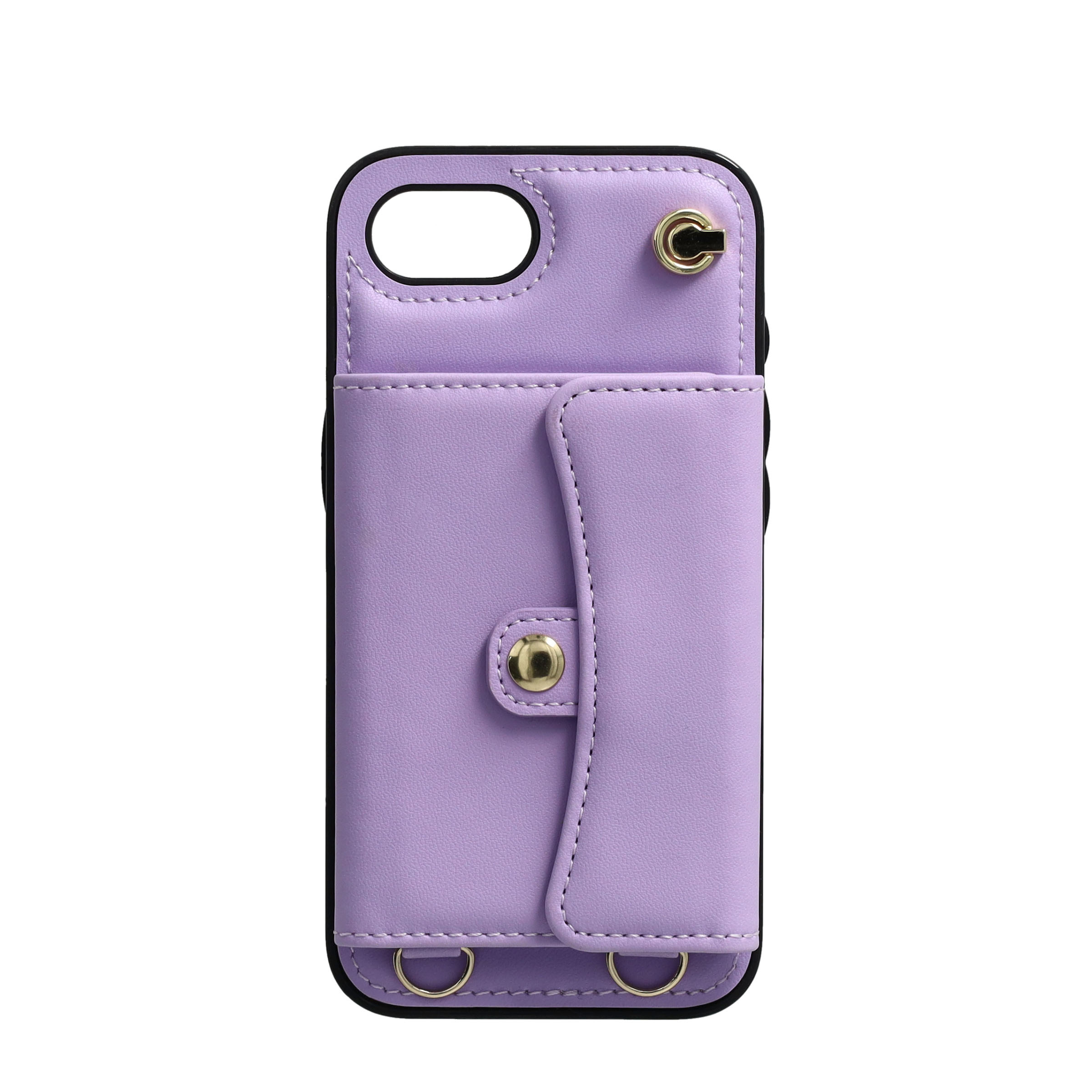 iPhone 16e Necklace Leder Schutz Hülle mit Kartenfach   Handykette (140cm) - Lila