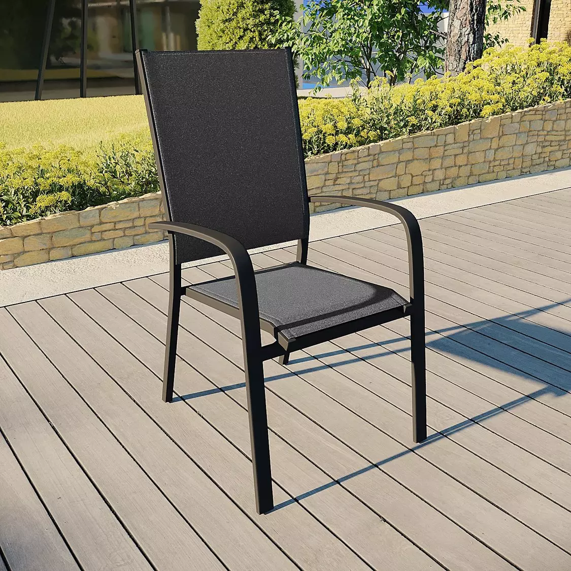 Fauteuil de jardin dossier haut aluminium empilable Murano Gris anthracite